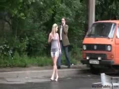 Cute Russian playgirl walks in public in her soaked voided urine panties